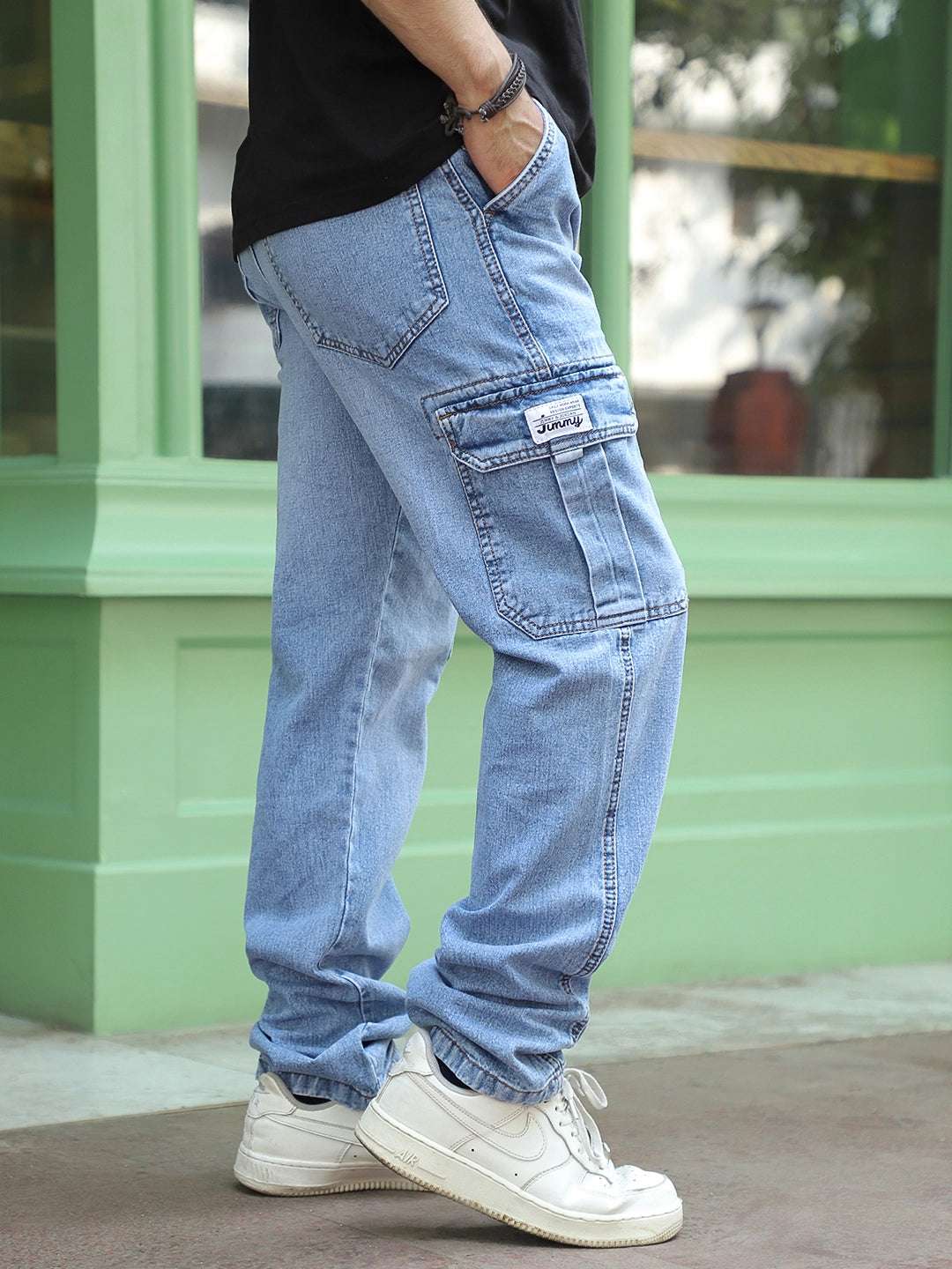 Vireon Light Blue Baggy Fit Denim Cargo