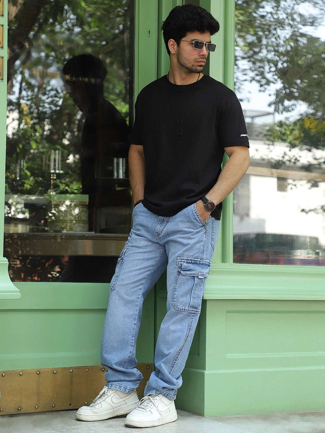 Vireon Light Blue Baggy Fit Denim Cargo