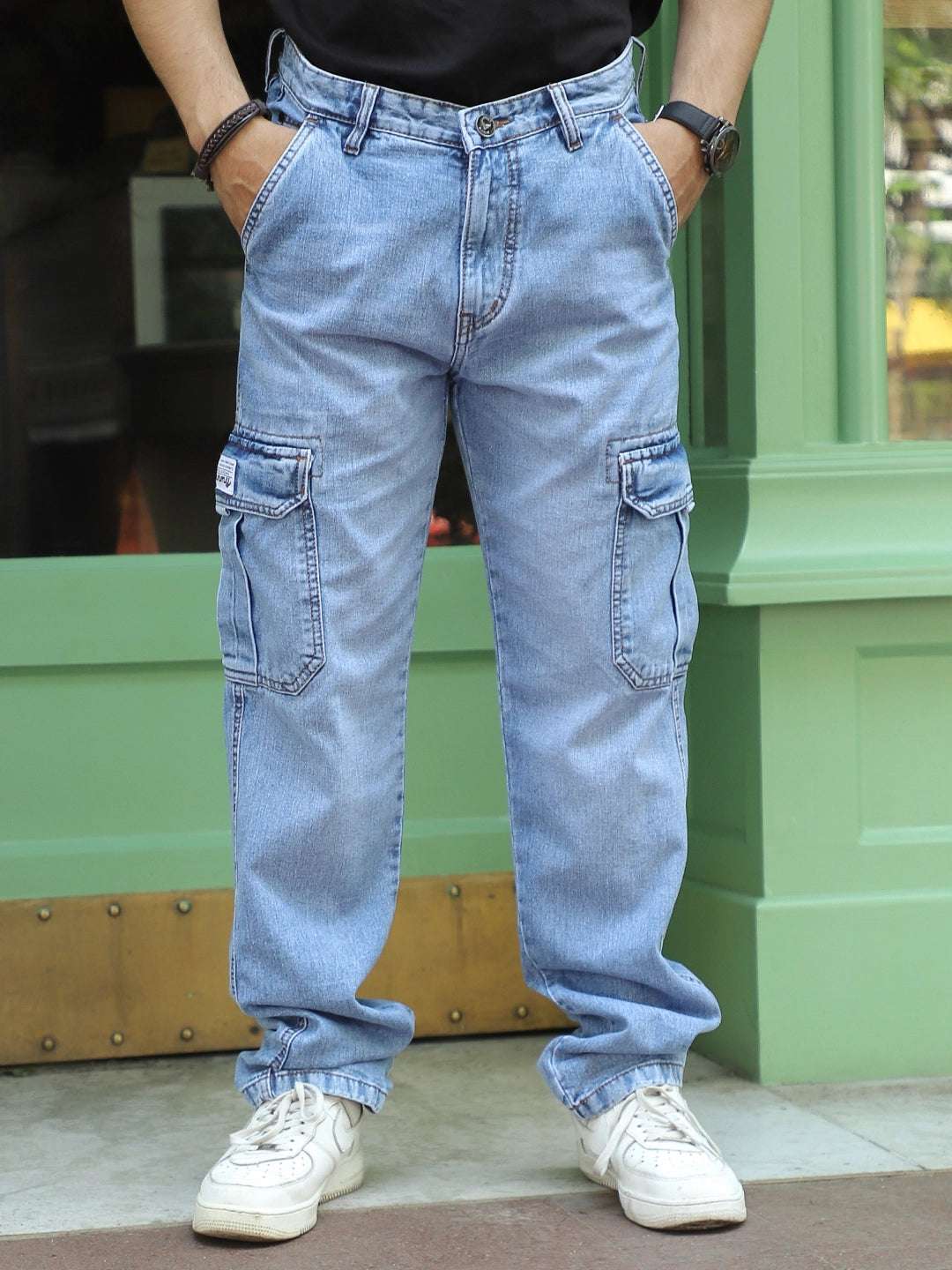 Vireon Light Blue Baggy Fit Denim Cargo
