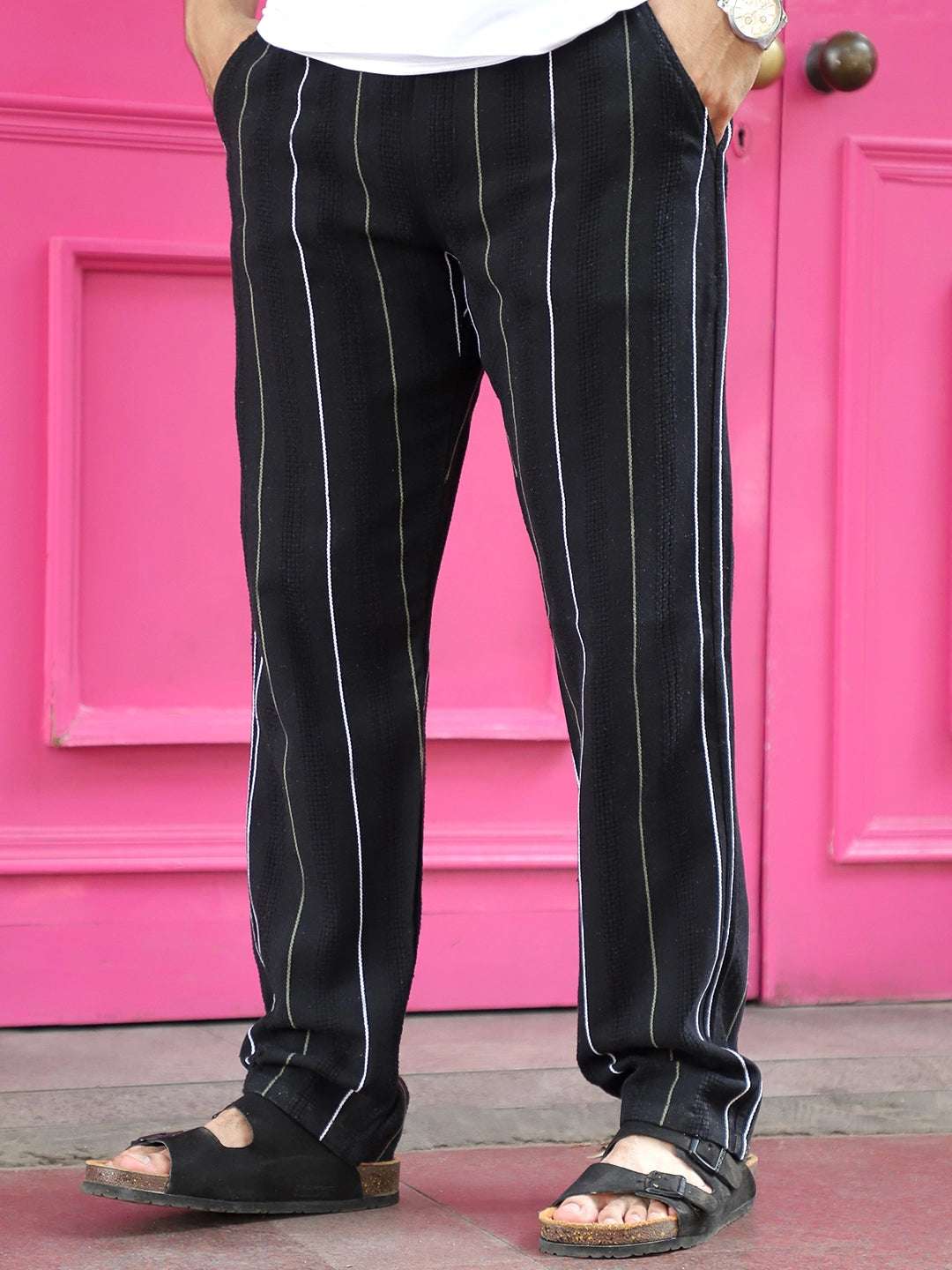 Kyzen Black Stripe Baggy Fit Trouser