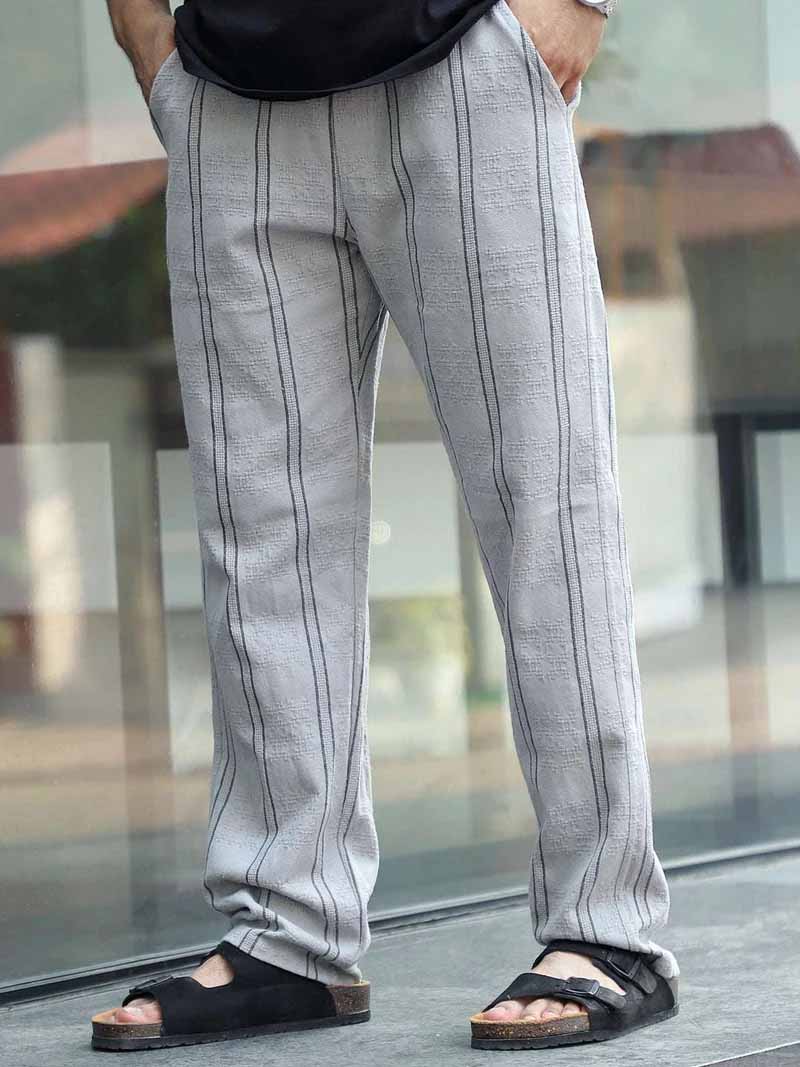 Zayden Light Grey Stripe Baggy Fit Trouser