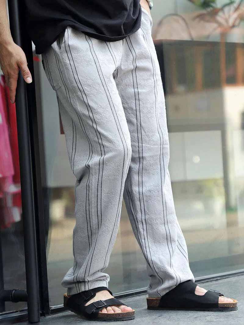 Zayden Light Grey Stripe Baggy Fit Trouser