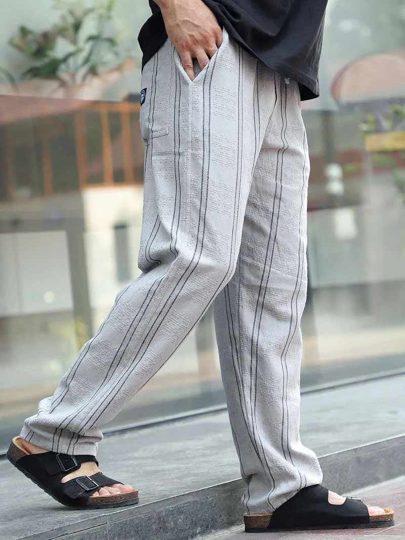 Zayden Light Grey Stripe Baggy Fit Trouser