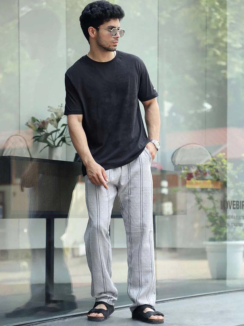 Zayden Light Grey Stripe Baggy Fit Trouser