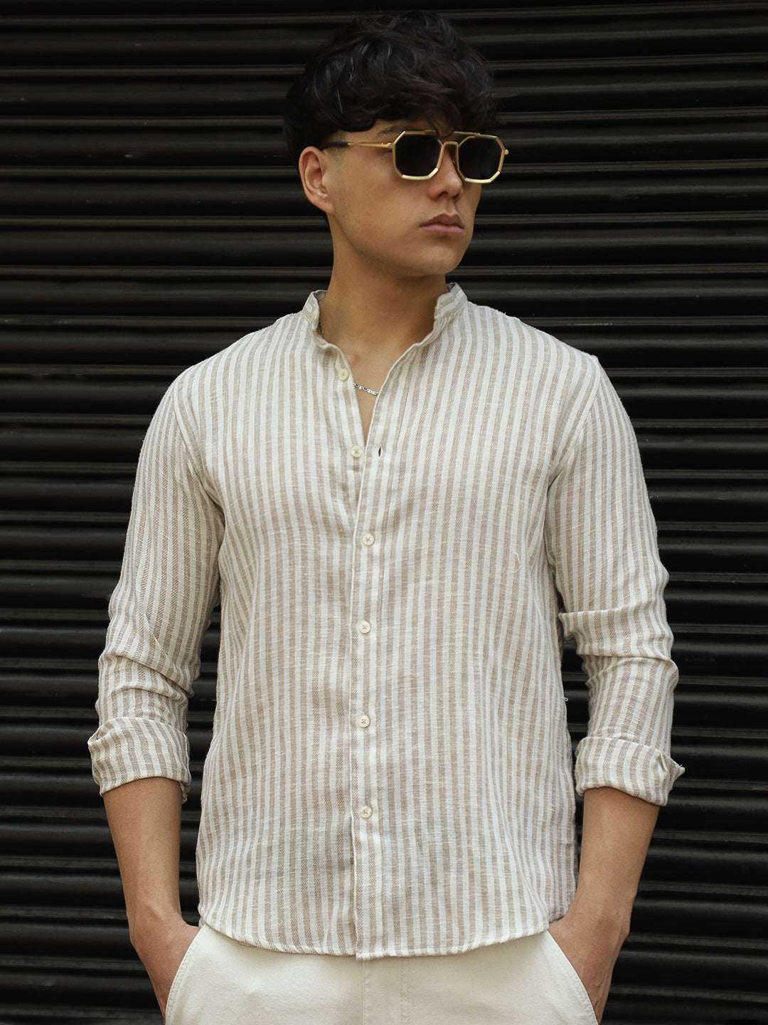 Linen Brown Shirt Men