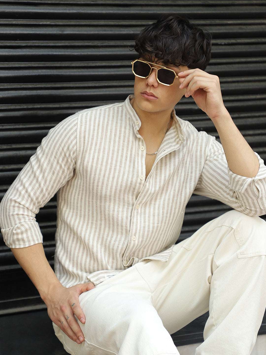 Linen Brown Shirt Men