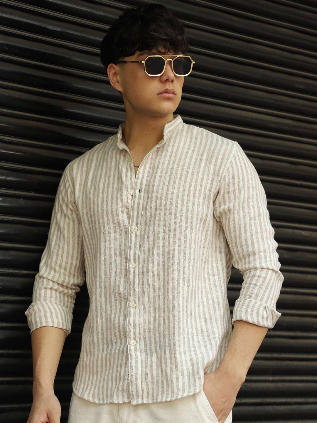 Linen Brown Shirt Men