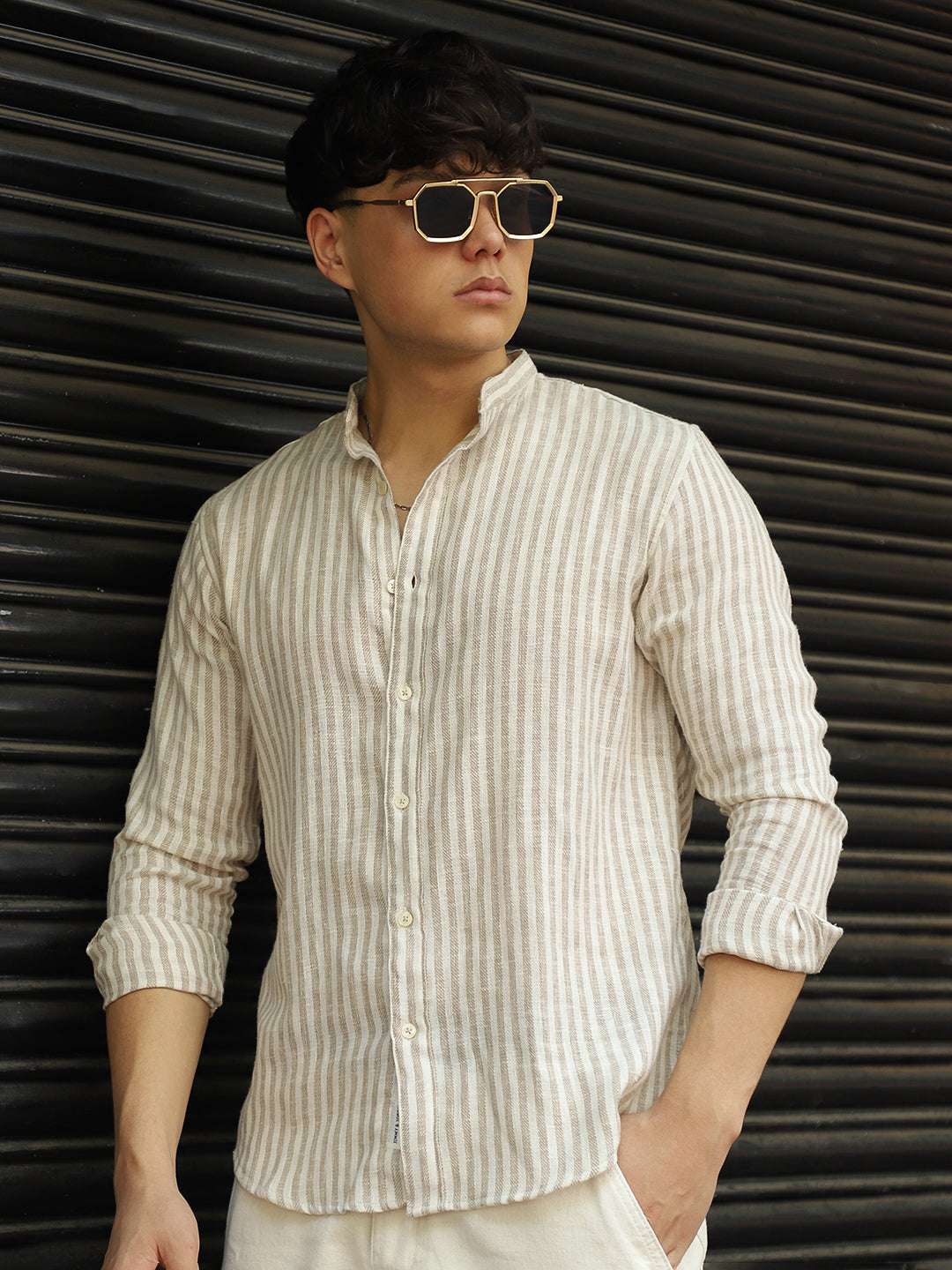 Linen Brown Shirt Men