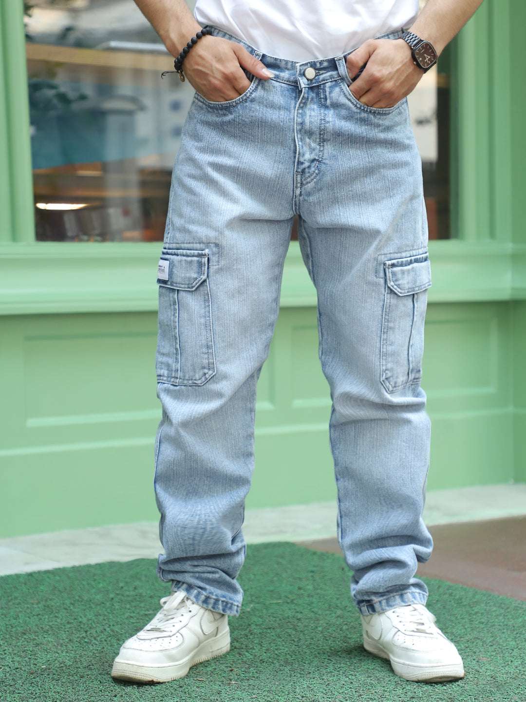 Caventor Ice Blue Baggy Fit Denim Cargo