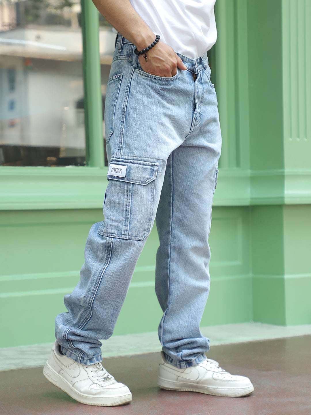 Caventor Ice Blue Baggy Fit Denim Cargo