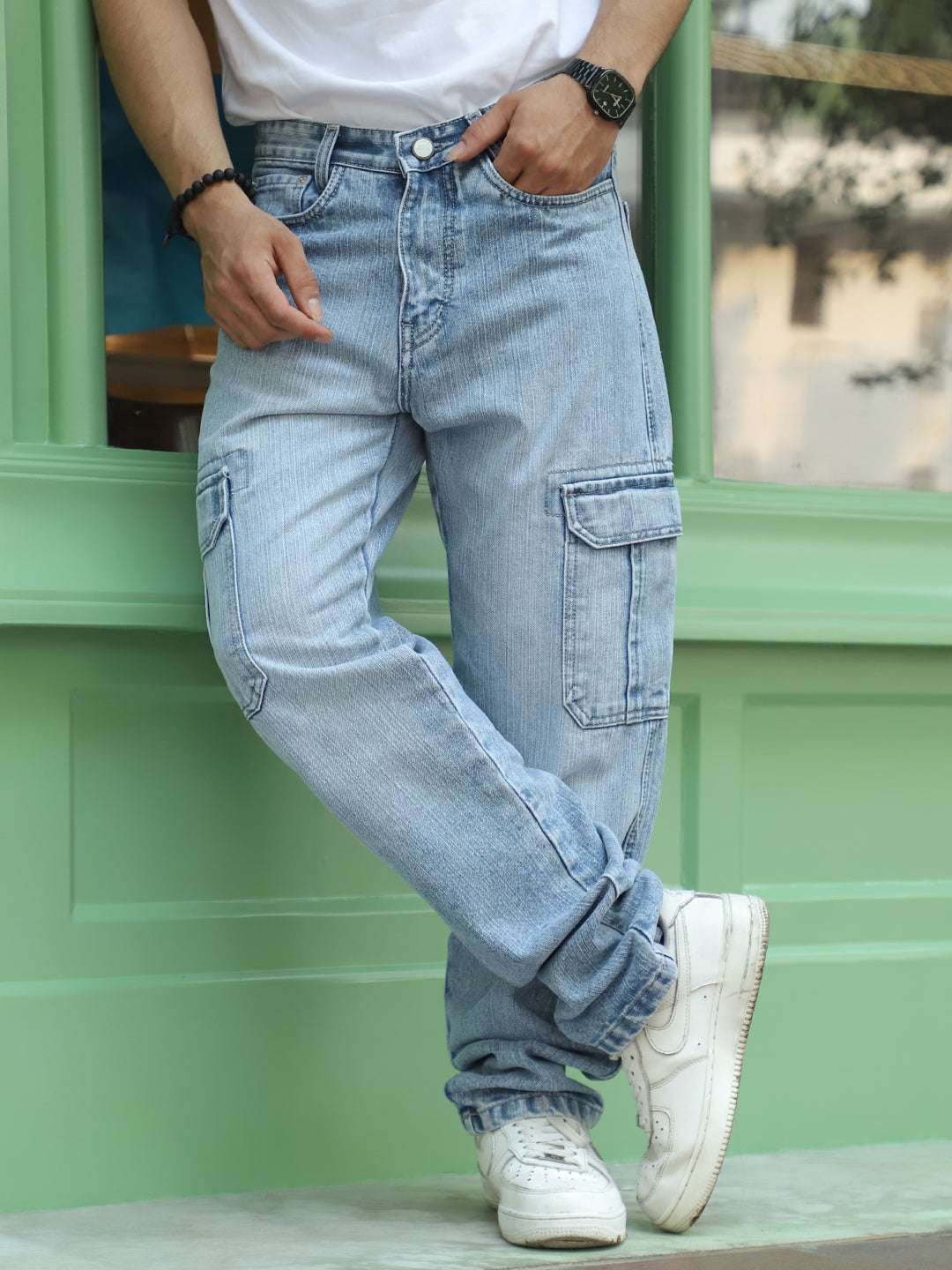 Caventor Ice Blue Baggy Fit Denim Cargo