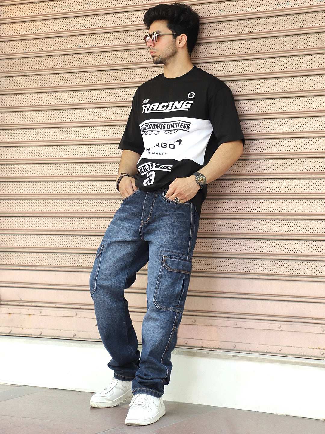 Midnight Dark Blue Denim Cargo