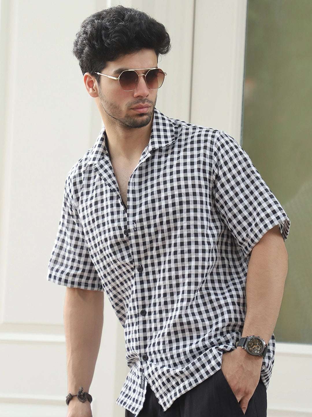 Silvan Stitch Black Half Sleeve Shirt