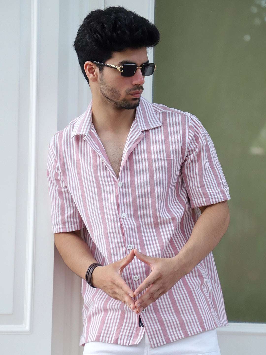 SnugSky Neon Pink Half Sleeve Stripe Shirt