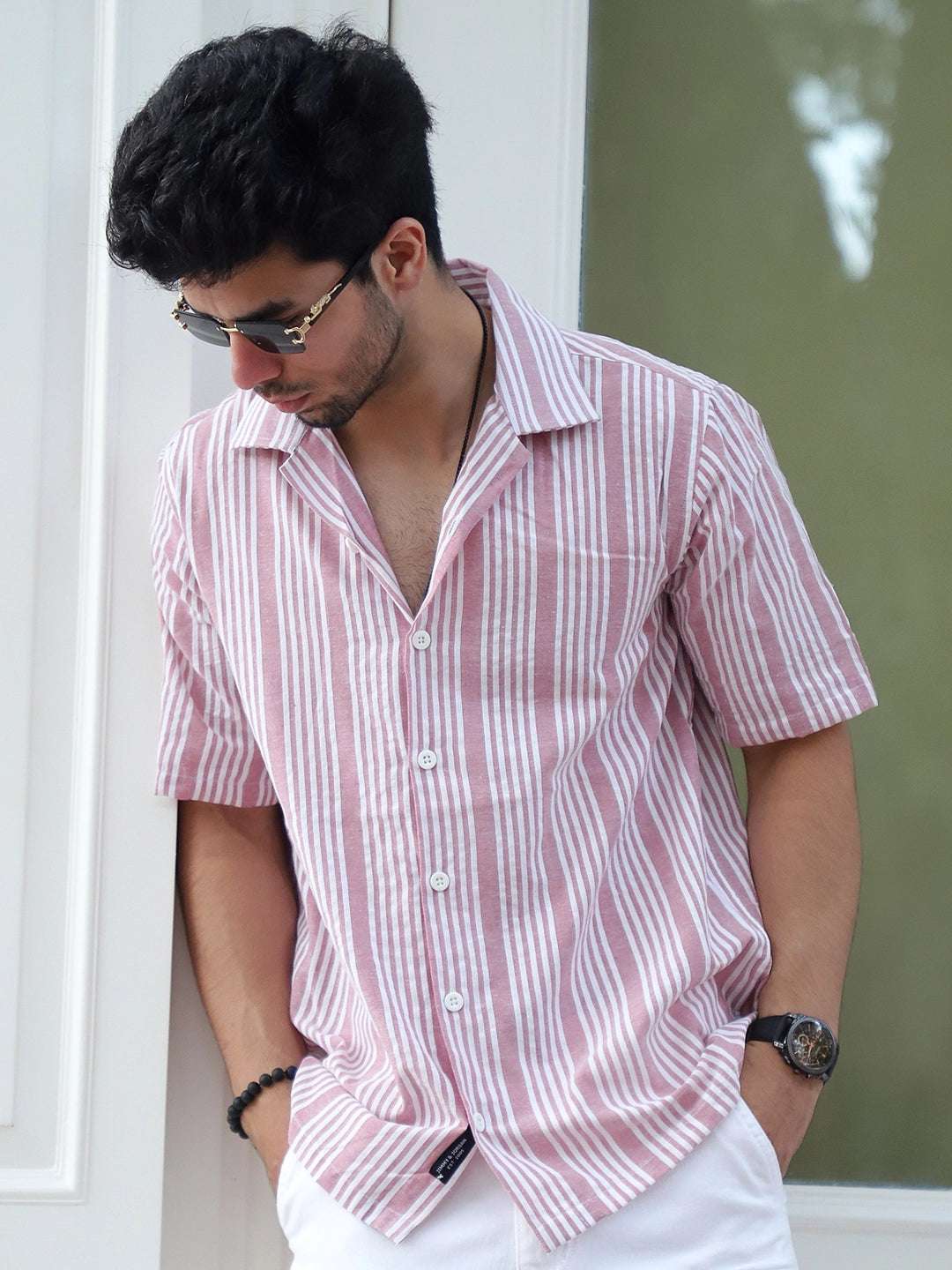 SnugSky Neon Pink Half Sleeve Stripe Shirt