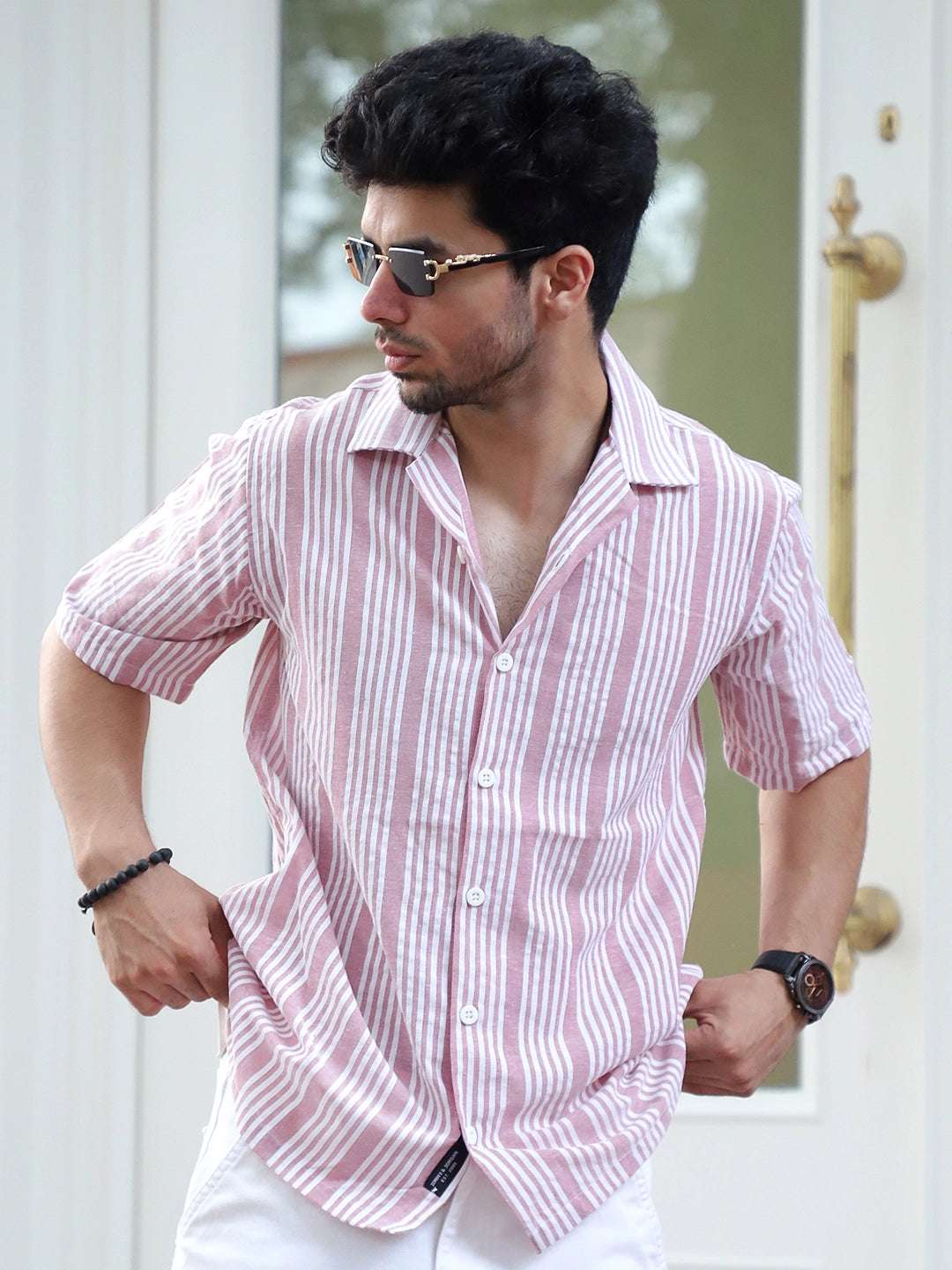 SnugSky Neon Pink Half Sleeve Stripe Shirt