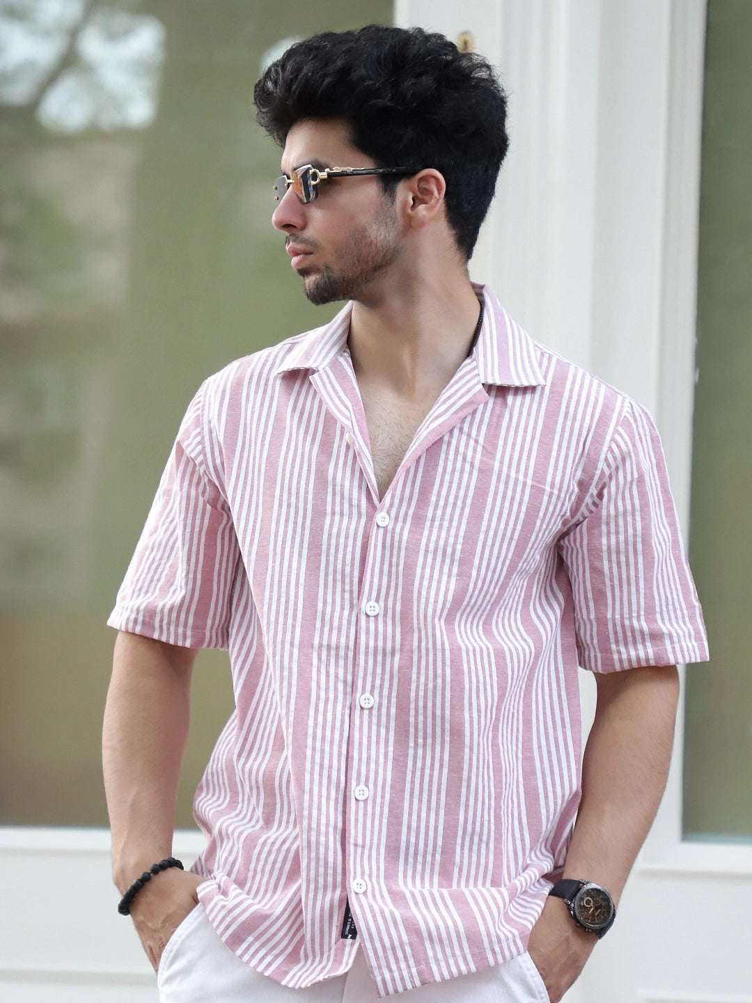 SnugSky Neon Pink Half Sleeve Stripe Shirt