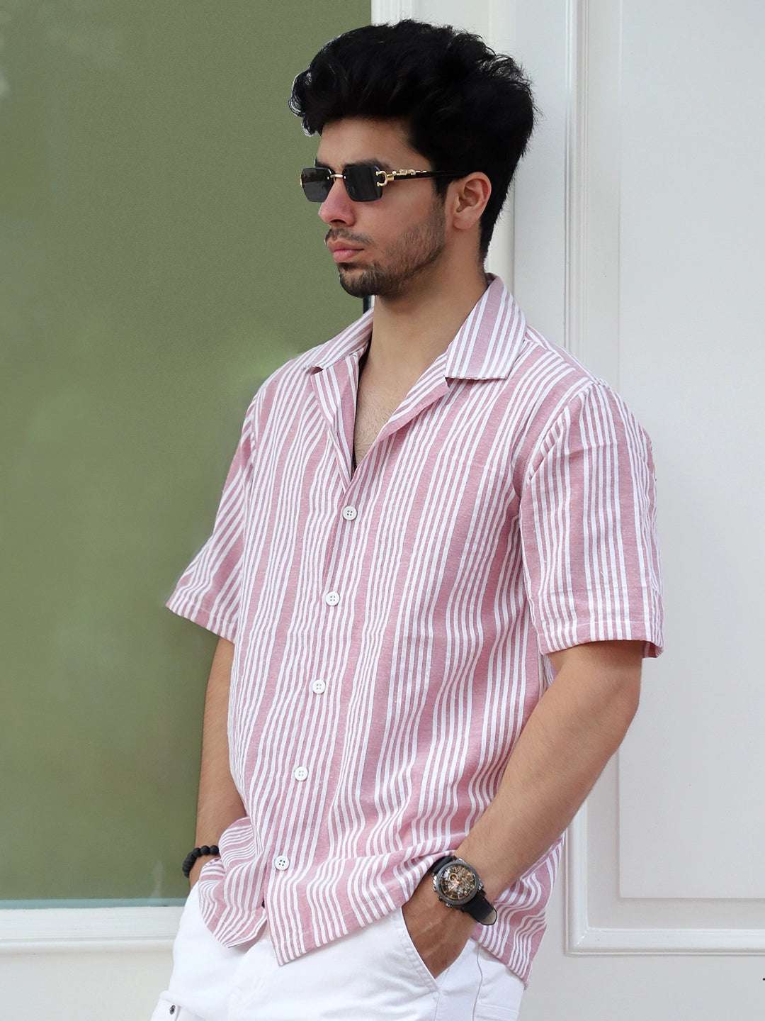 SnugSky Neon Pink Half Sleeve Stripe Shirt