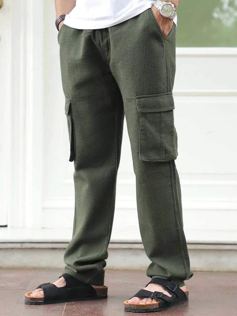 Tavrix Olive Green Baggy Fit Textured Trousers