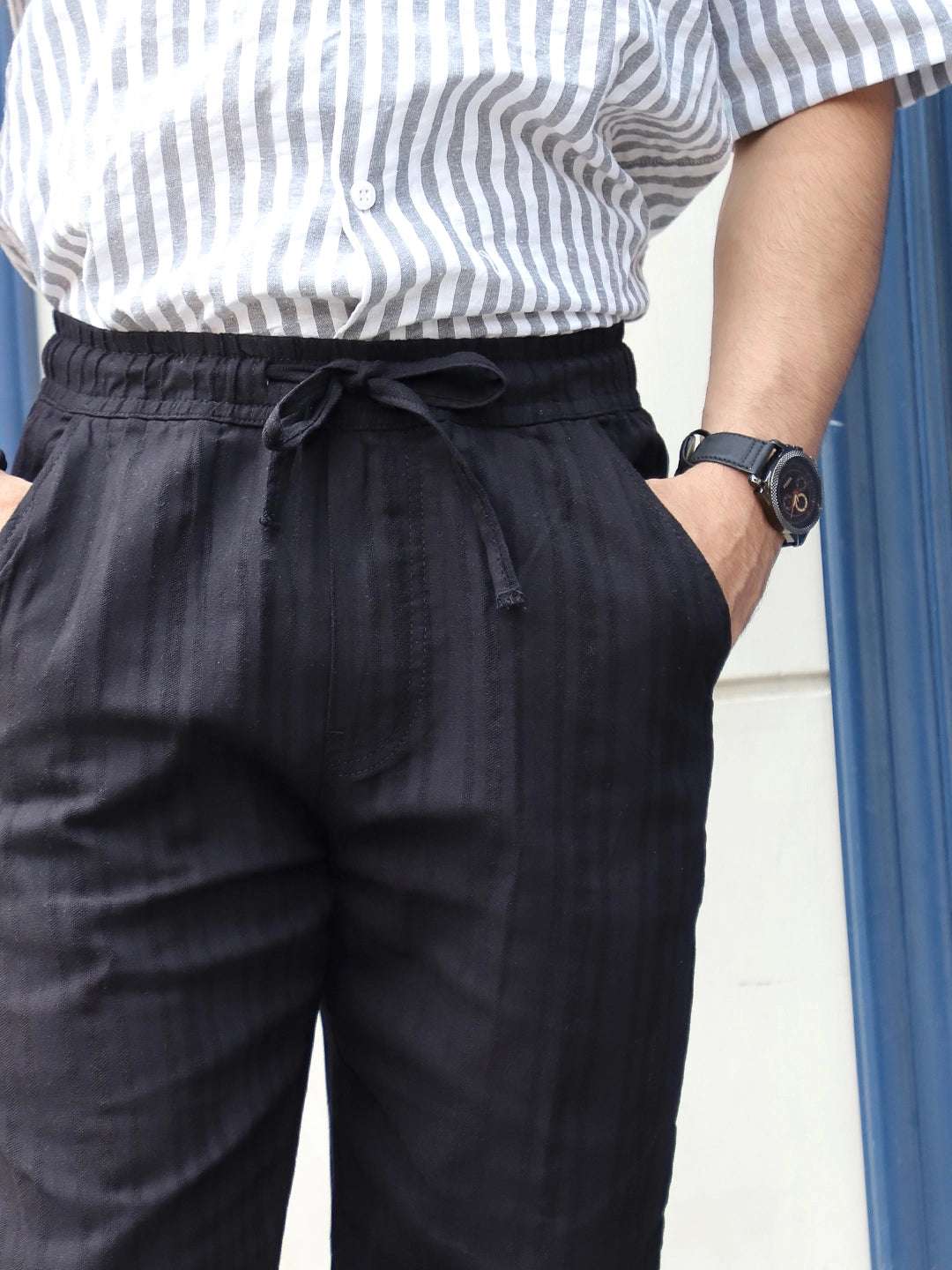 Gladiator Black Baggy Fit Linen Trouser