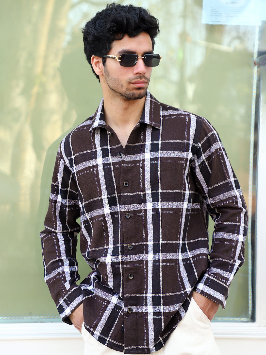 Bloom State Dark Brown Check Full Sleeve Shirt