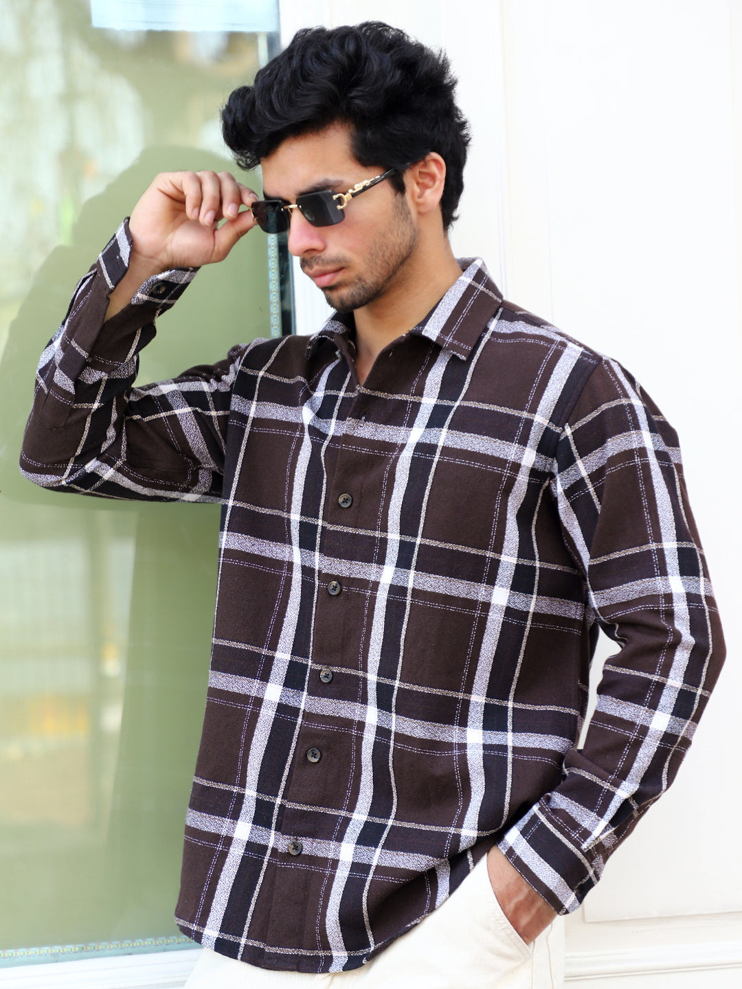 Bloom State Dark Brown Check Full Sleeve Shirt