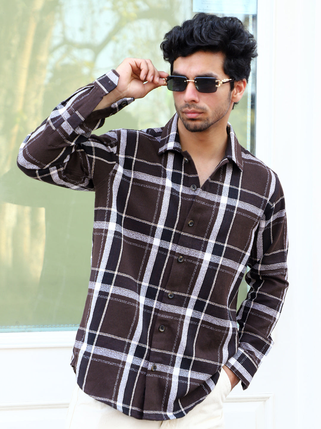 Bloom State Dark Brown Check Full Sleeve Shirt