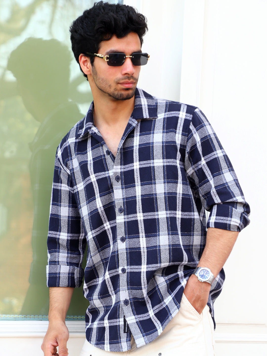 Bloom State Dark Blue Check Full Sleeve Shirt