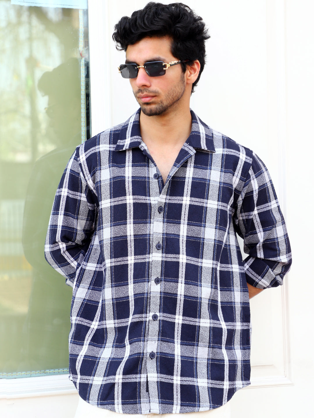 Bloom State Dark Blue Check Full Sleeve Shirt
