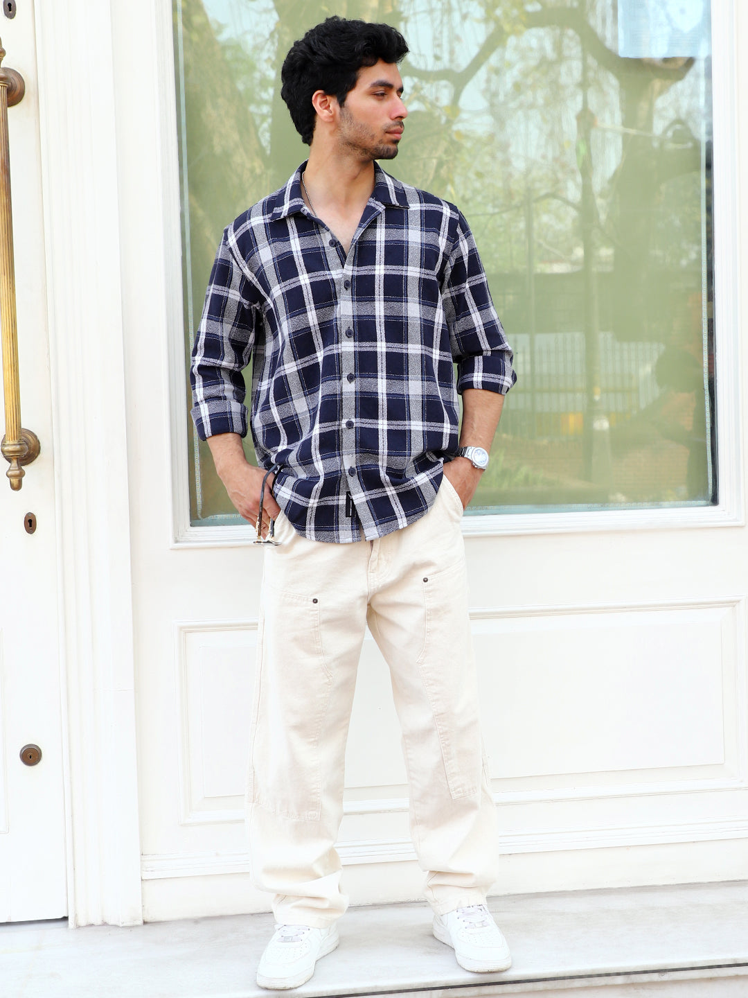 Bloom State Dark Blue Check Full Sleeve Shirt