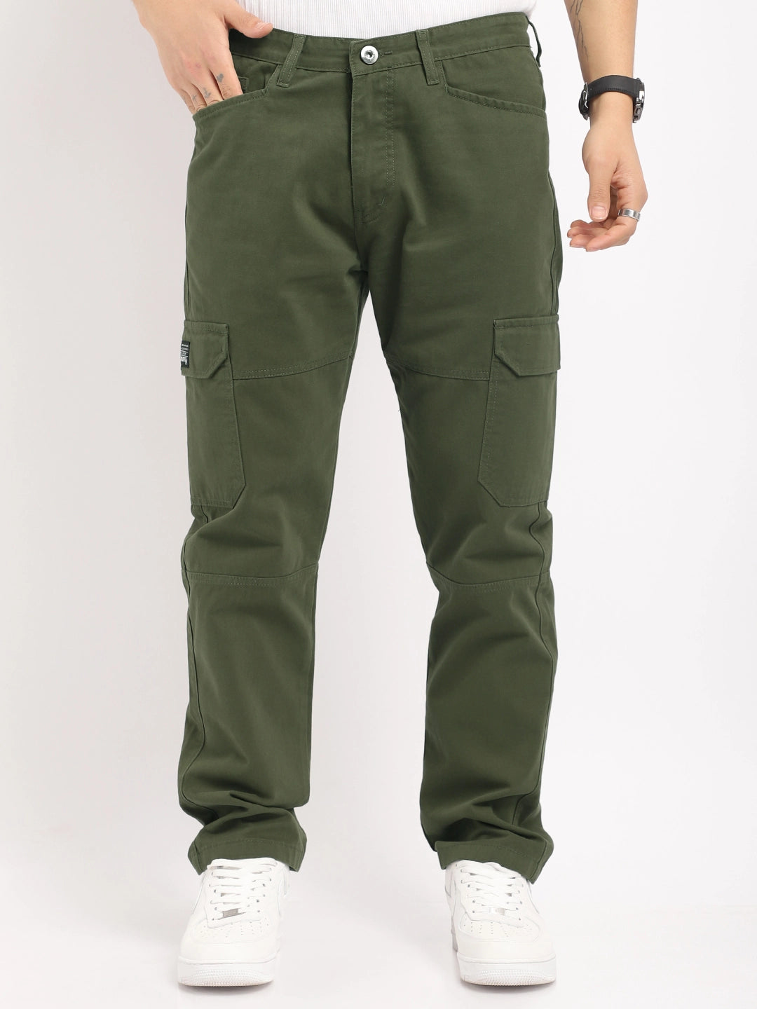 Men Green Cotton Cargo