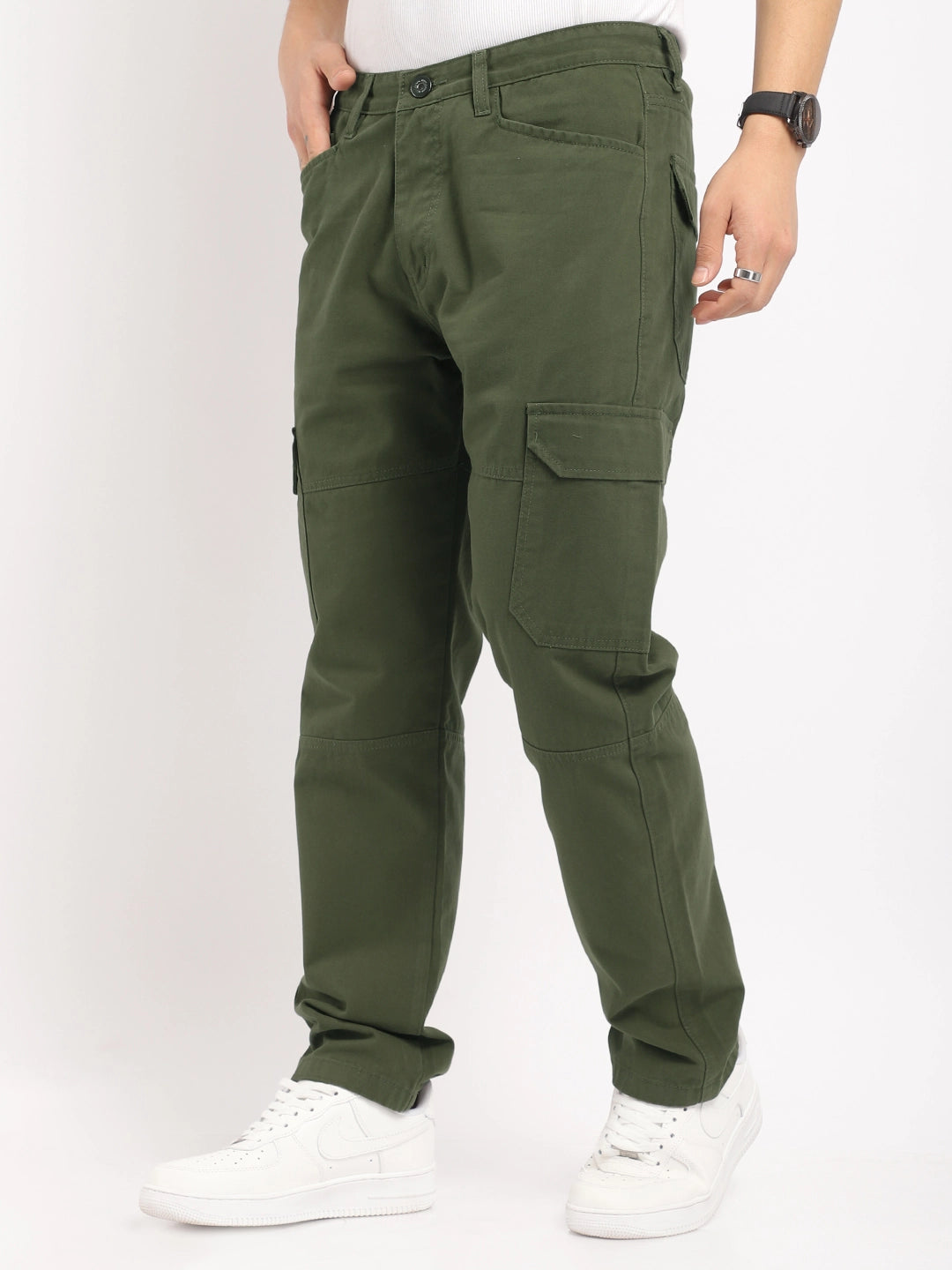 Men Green Cotton Cargo