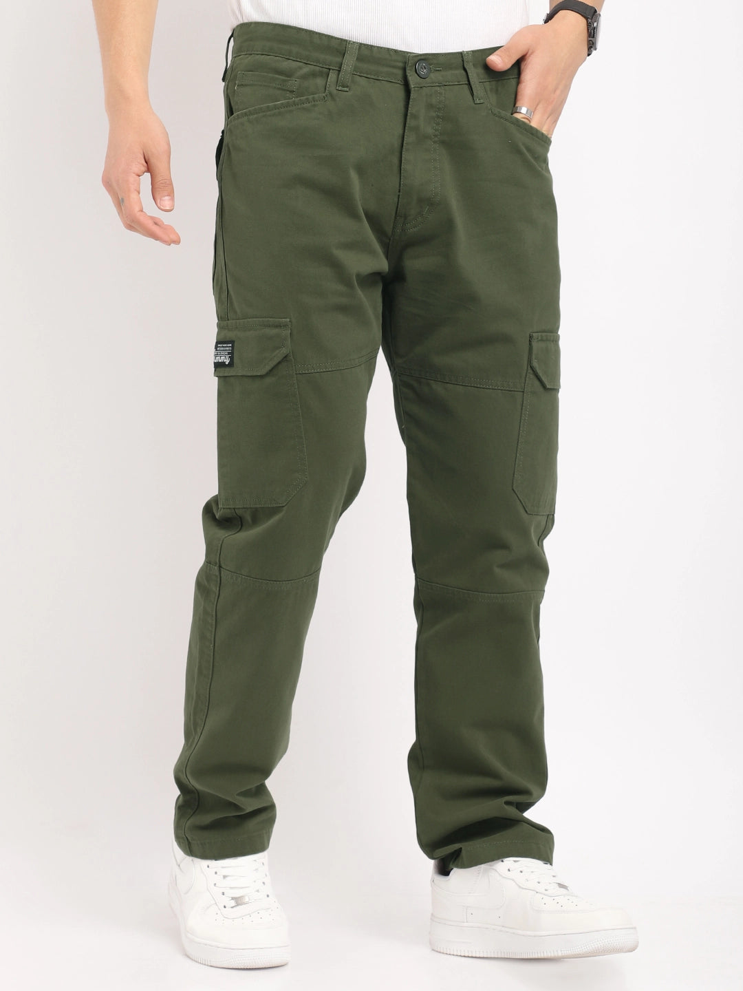 Men Green Cotton Cargo
