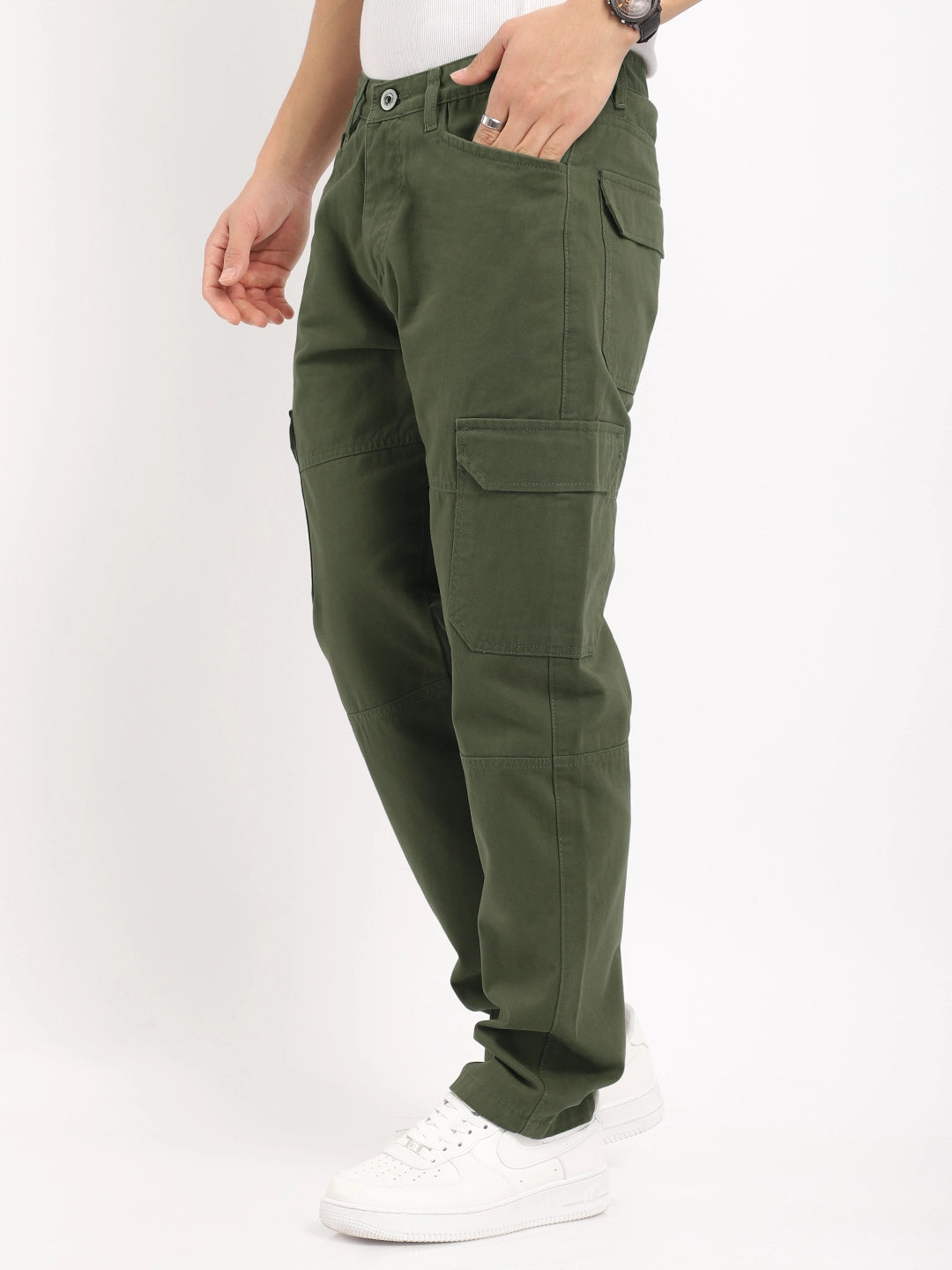 Men Green Cotton Cargo