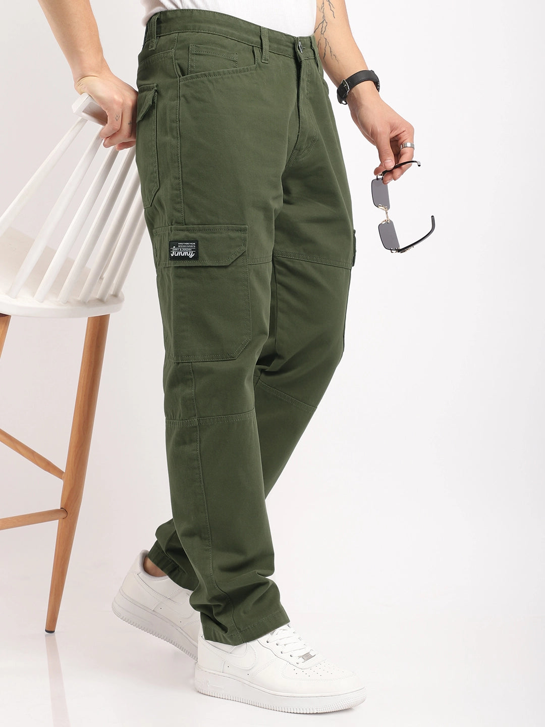 Men Green Cotton Cargo