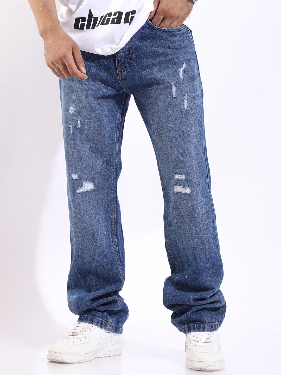 Bravik Blue Denim Straight Fit Jeans