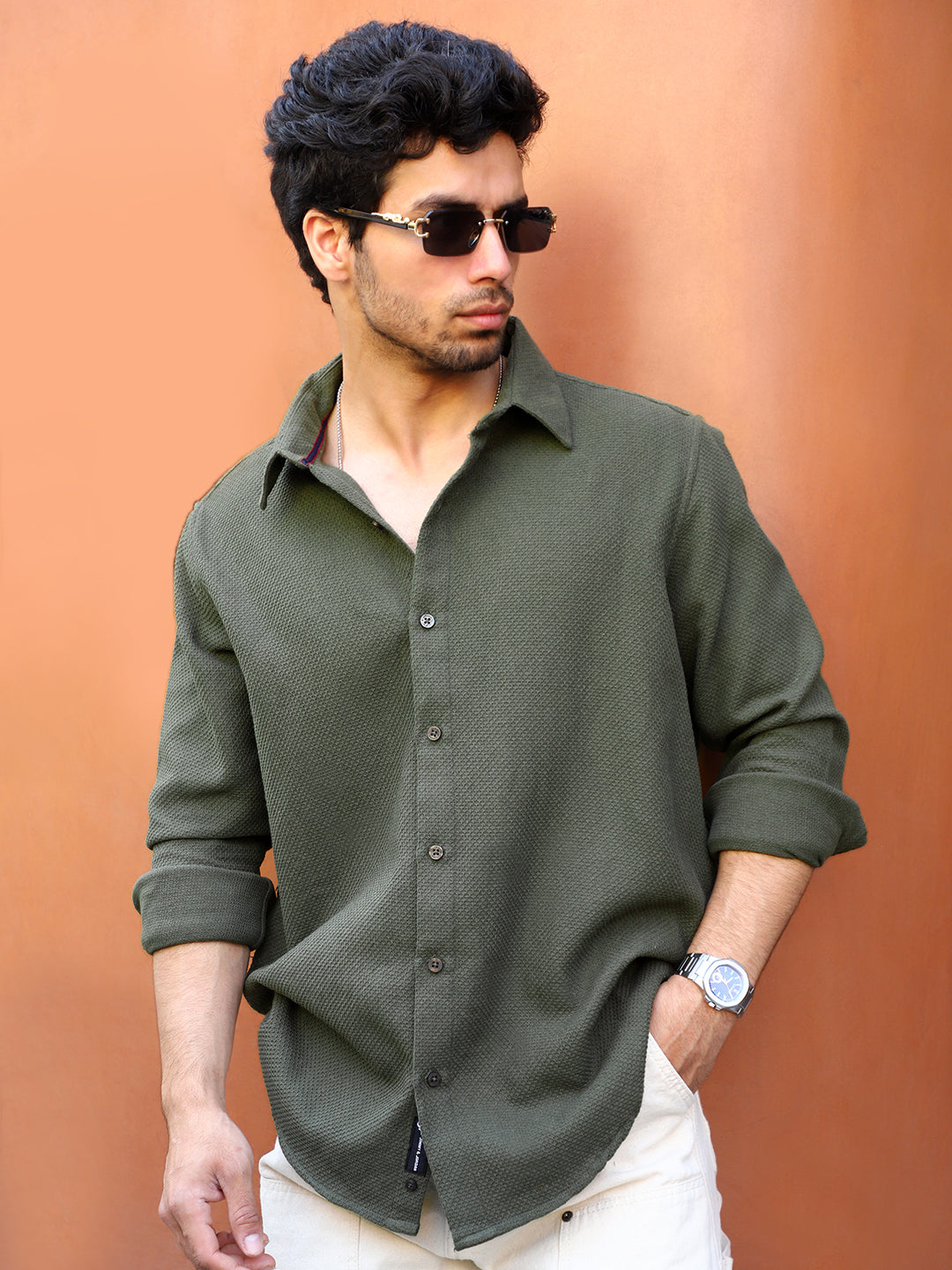 Vanilla Daze Olive full Sleeve Plain shirt