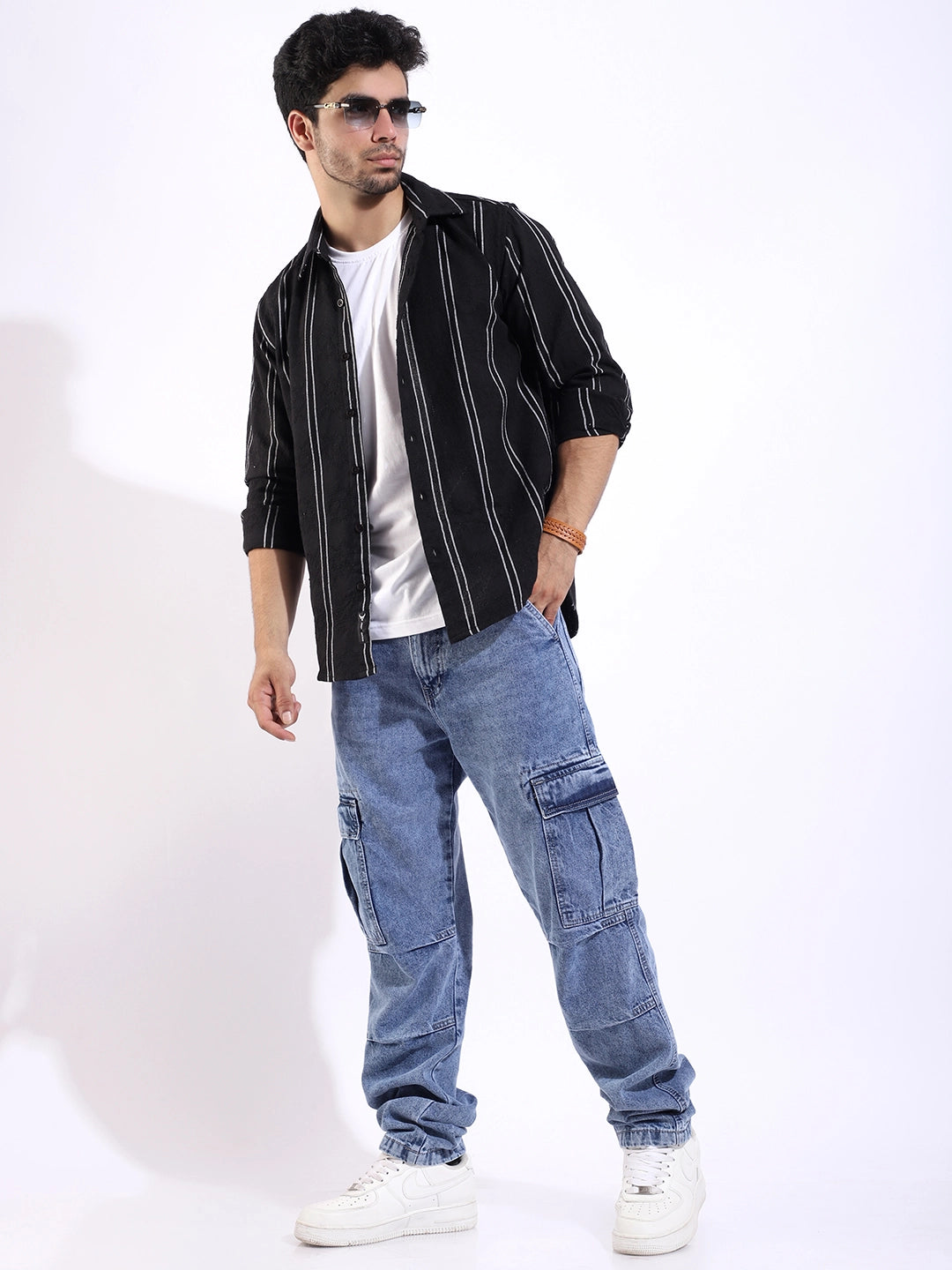 Celshade Sky Blue Baggy Fit Denim Cargo