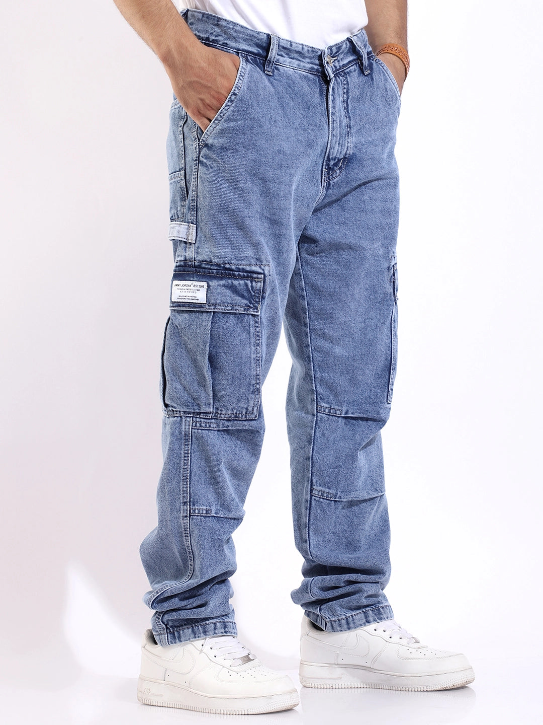 Celshade Sky Blue Baggy Fit Denim Cargo