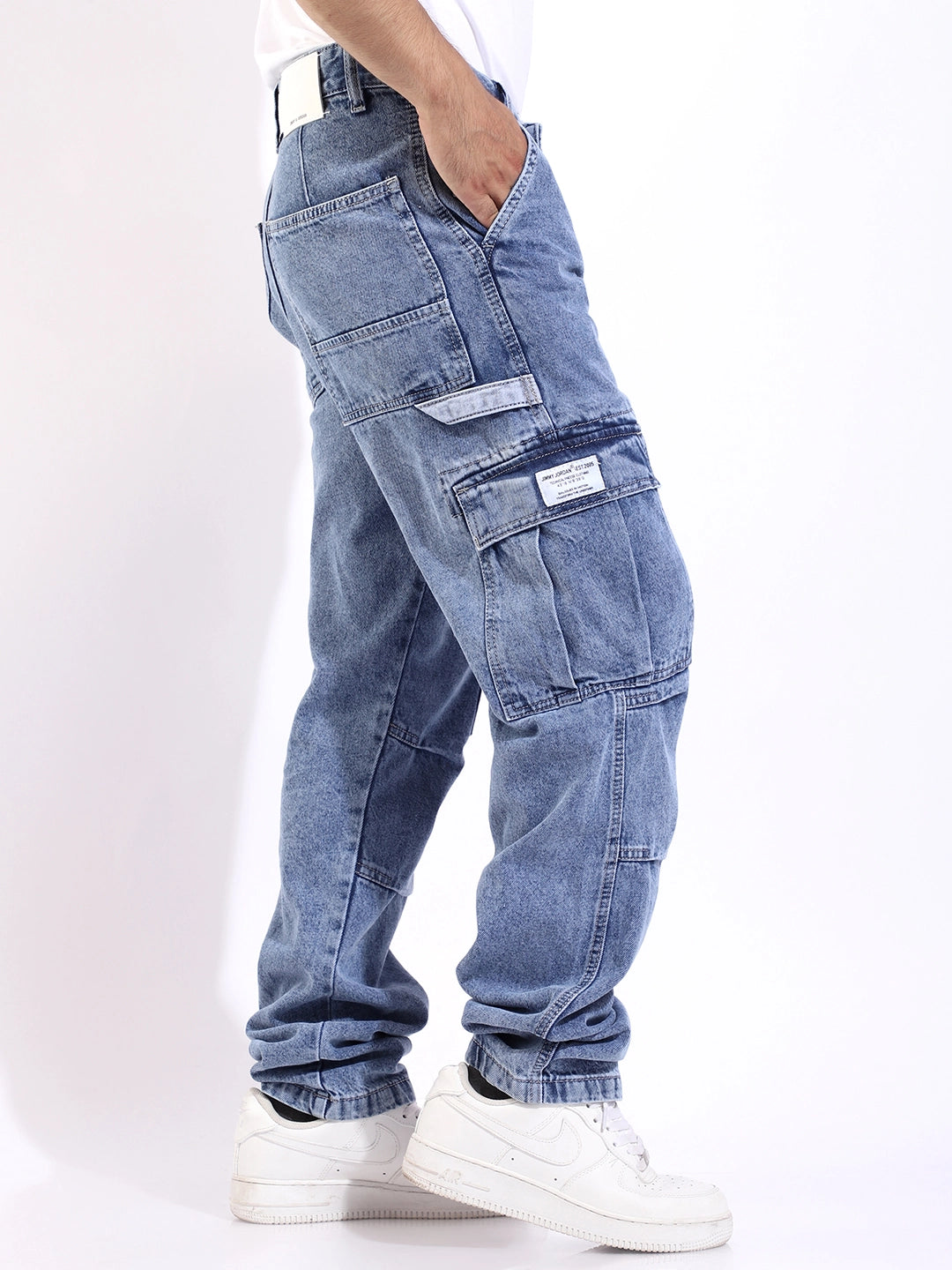 Celshade Sky Blue Baggy Fit Denim Cargo