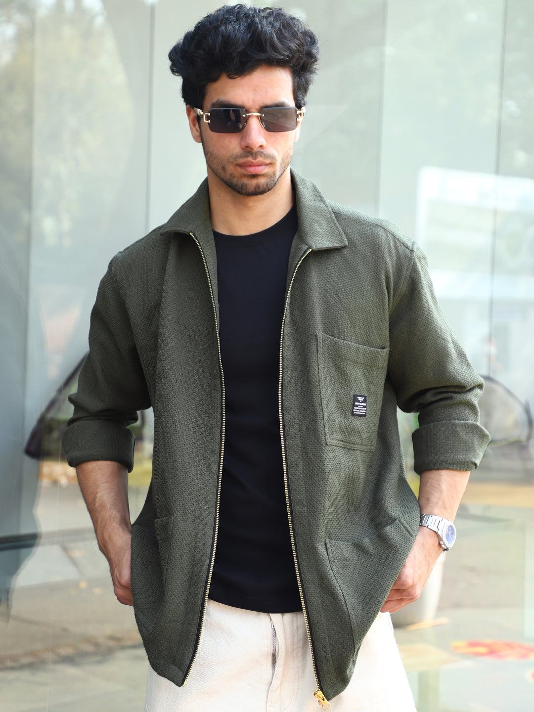 Honey Drift Olive Ribbed Shacket