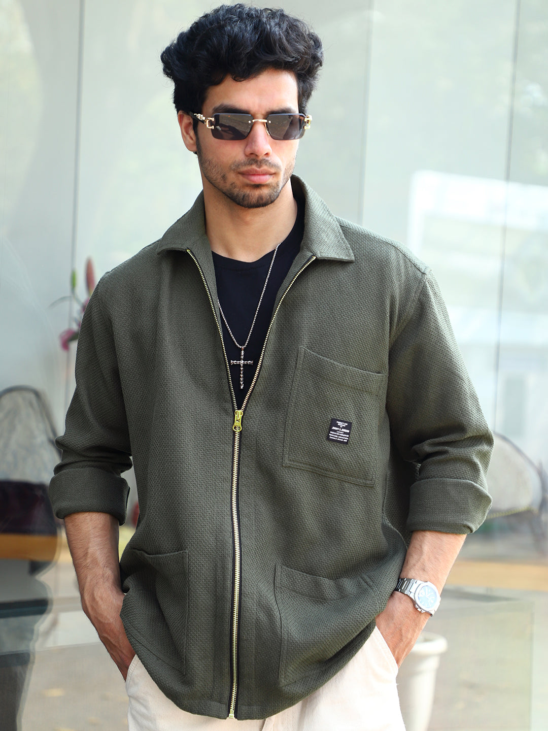 Honey Drift Olive Ribbed Shacket