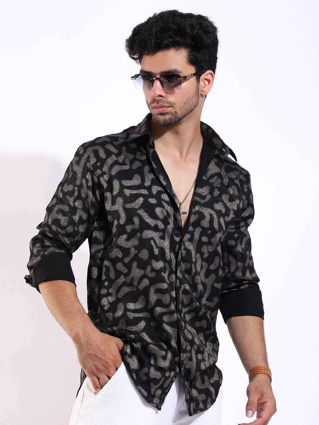 Wilderness Silver Black Animal Printed Shirt