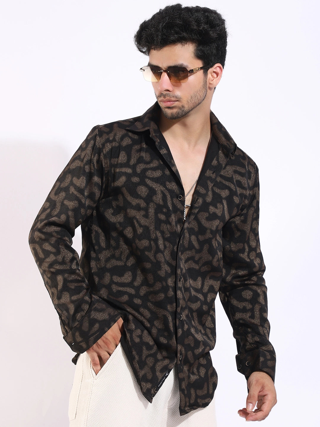 Wilderness Gold Black Animal Printed Shirt