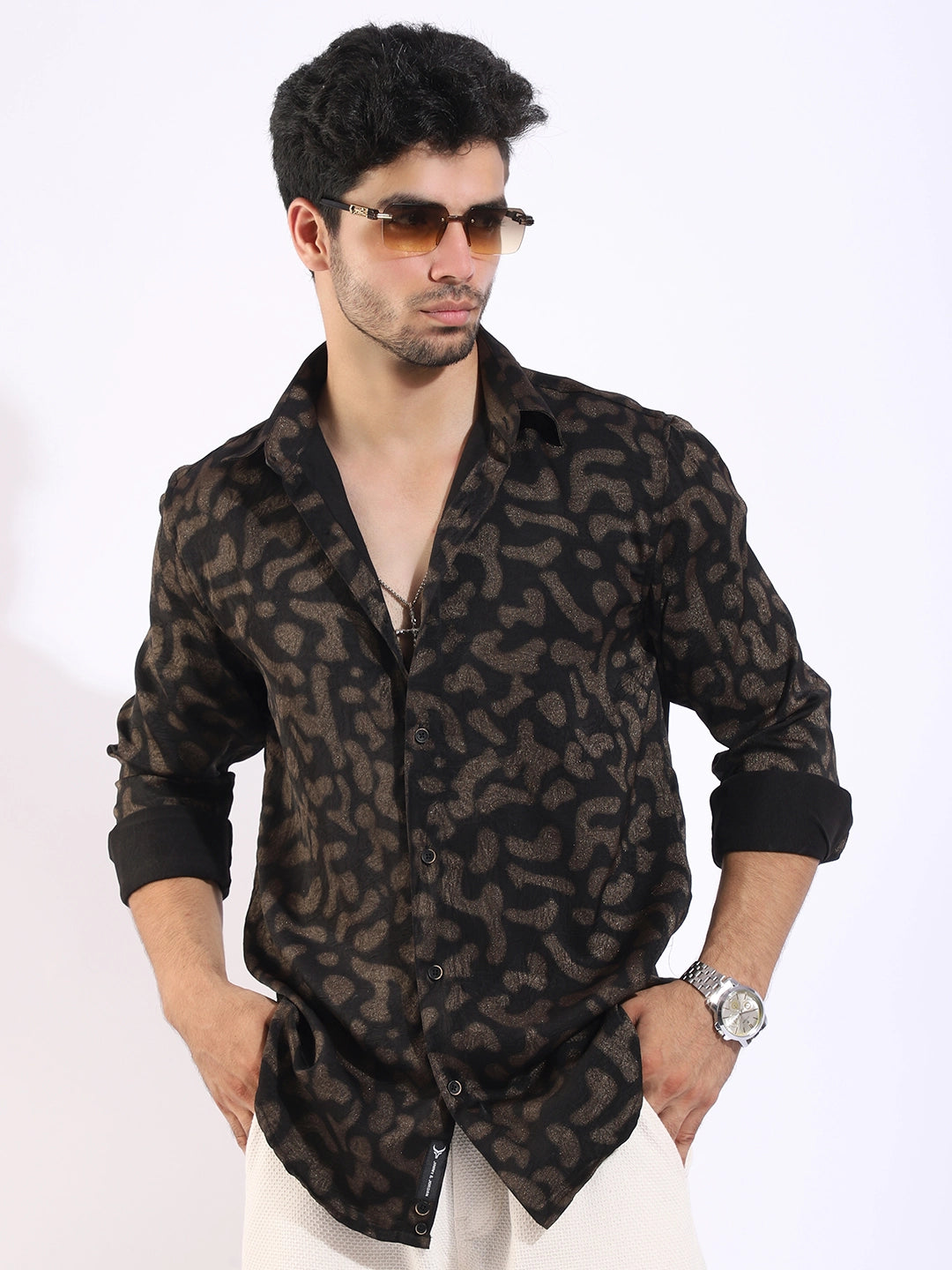 Wilderness Gold Black Animal Printed Shirt