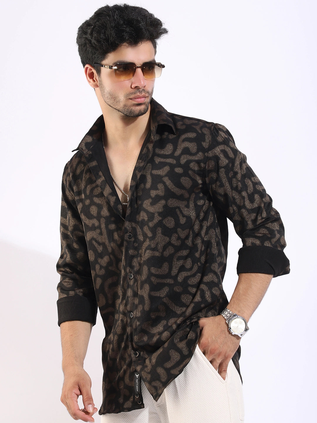 Wilderness Gold Black Animal Printed Shirt