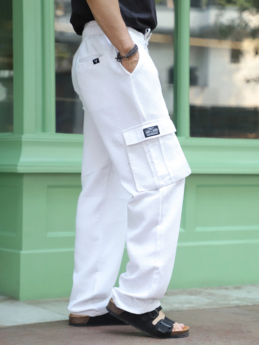 Tavrix White Baggy Fit Textured Trousers