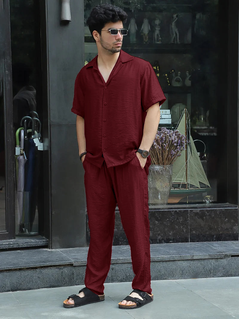 Linen Atlantica Maroon Co-Ord Set
