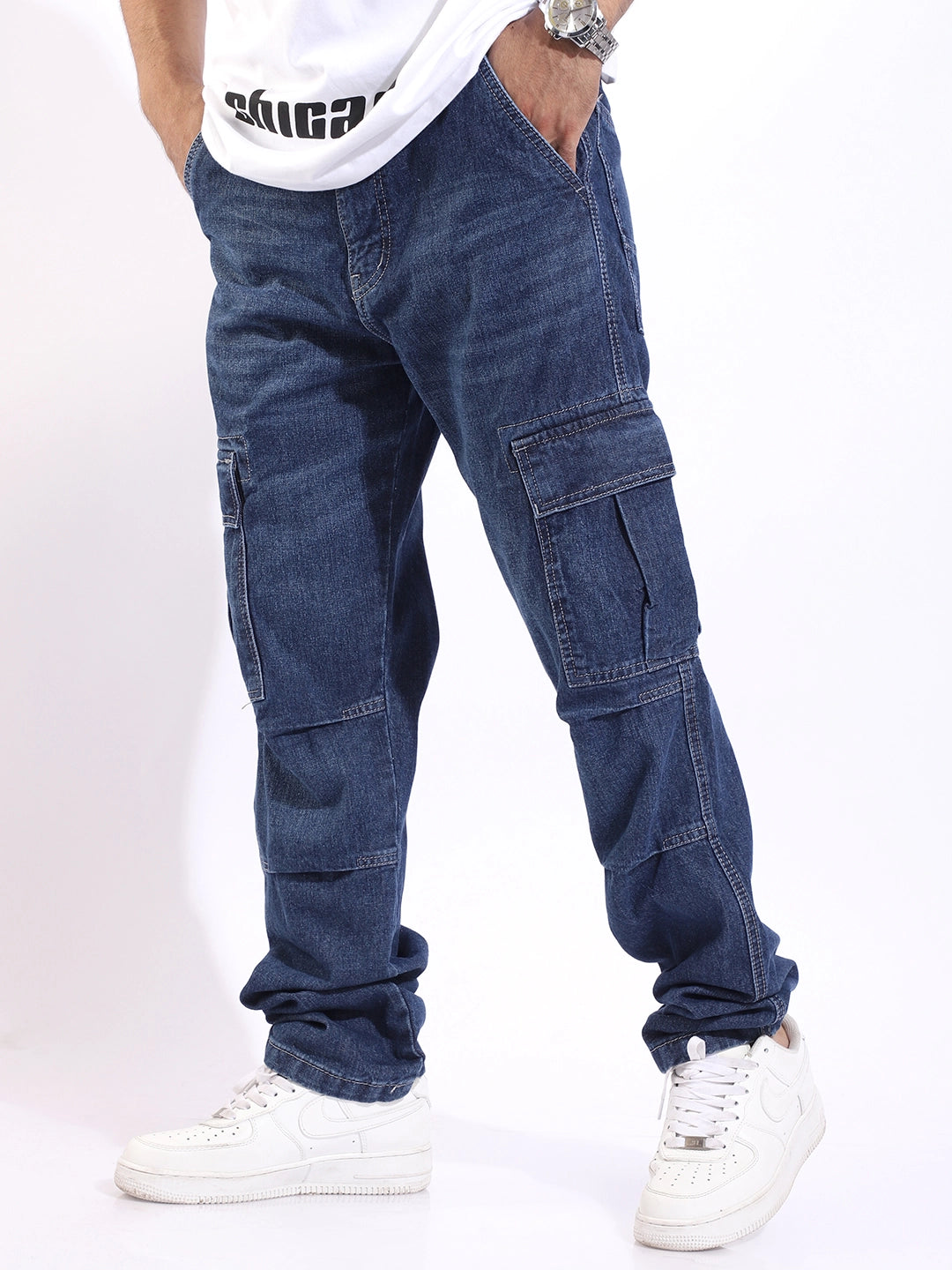 シ*ン様 Blue Jean Baggy Denim Cargo Pants - Baggy Fit Denim Cargo Jeans | Martin Valen