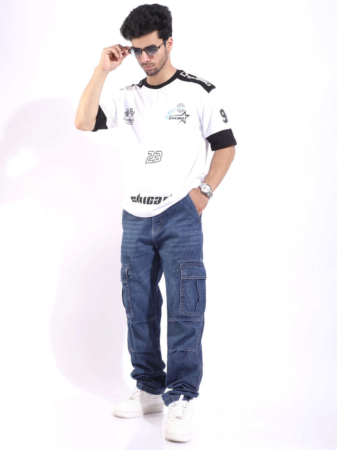 Celshade Blue Baggy Fit Denim Cargo